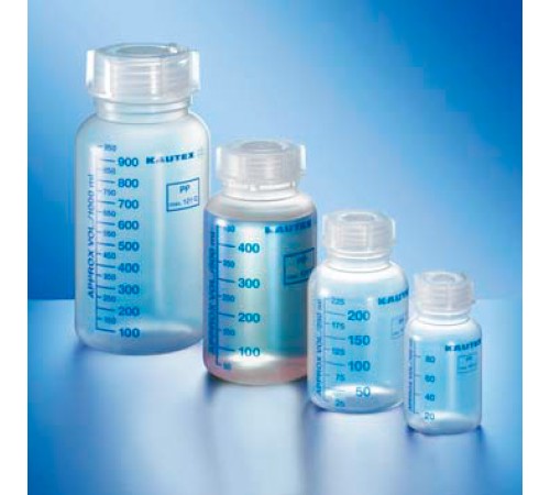 Бутыль Kautex широкогорлая 100 мл, PP, круглая, градуированная, естественный цвет, с винтовой крышкой Бутыль Kautex широкогорлая 100 мл, PP, круглая, градуированная, естественный цвет, с винтовой крышкой